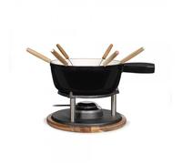 Service à fondue tradition MEN426C, 6 personnes, 2,6L, caquelon fonte émaillé compatible tous feux dont induction, socle acacia