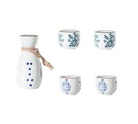 Service à saké 5 pièces, ensemble de tasses à saké traditionnelles en céramique japonaise, design élégant, meilleur cadeau pour la famille et les amis, avec 4 tasses à saké et 1 tasse à saké (CQ)