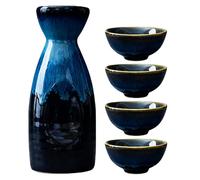 Service à saké japonais en céramique 5 pièces avec 4 gobelets à saké, 1 pot à saké, lot de pots à saké en céramique, set de verres à liqueur en porcelaine, set de tasses à saké pour la maison, le