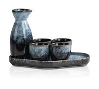 Service à saké japonais en céramique, 6 pièces. Set de saké japonais traditionnel avec 4 gobelets à saké de 35 ml, 1 pot à saké de 175 ml, 1 plateau, glaçage au four en porcelaine pour la maison, le