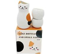 Service à saké japonais en céramique avec motif chat Calico et 2 tasses - Coffret cadeau 3 pièces