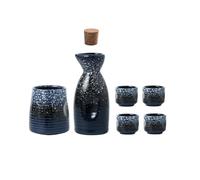 Service à saké japonais, ensemble de bouteilles à saké en céramique rétro, comprenant une coupe à saké traditionnelle, un pot à saké et des bouteilles décorées for le service(Blue)