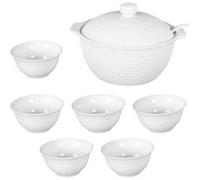 AltoBuy Service à Soupe en céramique Blanche avec soupière (2,7 L), louche et 6 Bols (25 cl)