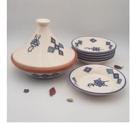 Service à tajine assiettes creuses Sahel bleu - 6 pers