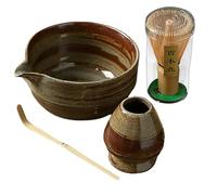 Service à thé à matcha japonais : bol en céramique avec bec verseur, fouet en bambou doux | Outils traditionnels à matcha avec support pour battre et scoop, véritable kit de cérémonie de m
