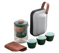 Service à thé anglais avec infuseur for adultes, coffret cadeau, étui en cuir gris, tasses à thé en porcelaine for pique-nique, camping en plein air, hôtel(Dark Green)