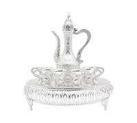 Service à thé avec 6 tasses à thé et 1 théière, ensemble de cafetière européenne, pour le thé à la maison, le café turc, le thé, le vin italien, le whisky, le brandy (argent)