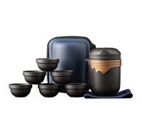 Service à thé chinois compact : 1 théière en céramique et 6 tasses - Parfait pour les voyages, le camping et le bureau - Élégant coffret cadeau noir de présentation pour les amateurs de thé