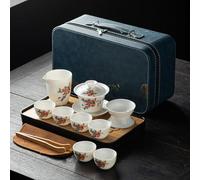 Service à Thé Chinois Procelain, Service à Thé Gongfu Portable avec Plateau à Thé Et Torchon, Services à Thé pour Voyage, Cadeaux, Maison, Pique-, Bureau, D, Blue Bag
