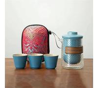 service à thé chinois, tasse à thé chinoise en céramique, 1 ensemble de service à thé de voyage en verre marteau, tasse rapide Portable, sac de voyage spécial for l'extérieur, théière Kung Fu ( Color