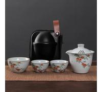 service à thé chinois, tasse à thé chinoise en céramique, Ruyao Kuaike tasse en céramique un Pot trois tasses monté sur voiture en plein air dessiné à la main Simple sac Portable voyage Kung Fu servic
