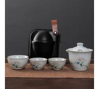 service à thé chinois, tasse à thé chinoise en céramique, Ruyao Kuaike tasse en céramique un Pot trois tasses monté sur voiture en plein air dessiné à la main Simple sac Portable voyage Kung Fu servic