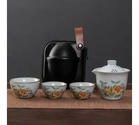 service à thé chinois, tasse à thé chinoise en céramique, Ruyao Kuaike tasse en céramique un Pot trois tasses monté sur voiture en plein air dessiné à la main Simple sac Portable voyage Kung Fu servic