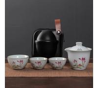 service à thé chinois, tasse à thé chinoise en céramique, Ruyao Kuaike tasse en céramique un Pot trois tasses monté sur voiture en plein air dessiné à la main Simple sac Portable voyage Kung Fu servic