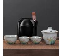 service à thé chinois, tasse à thé chinoise en céramique, Ruyao Kuaike tasse en céramique un Pot trois tasses monté sur voiture en plein air dessiné à la main Simple sac Portable voyage Kung Fu servic