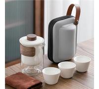 Service A Thé De l'après-Midi Kuai Ke Service Thé Voyage 4 Pièces Sac Transport Tasse Kung Fu Verre 1 Pot 3 Tasses Céramique Théière Extérieur Petit Ensemble Services A Thé(B)