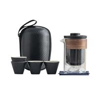 Service A Thé De l'après-Midi Pot Tasses 1 Étui Avec Mini Infuseur 4 Pots En Plein Air Hôtel Portable Pique-nique Thé Ensemble Vrac Voyage Randonnée Pour Amis Services A Thé(Black)