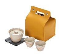 Service A Thé De l'après-Midi Service À Thé Voyage En Bois Graminées Gris Glacé Pour L'extérieur Un Pot Et Deux Tasses Japonais Céramique Rouge D'alun Services A Thé(B)