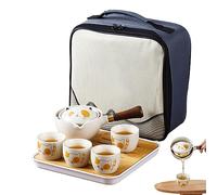 Service à thé de Service à thé de 7 pièces/ensemble en céramique chat mignon service à thé chinois portable avec théière et infuseur à rotation 360, 4 tasses à thé plateau à thé