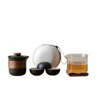 Service à thé de voyage en céramique artisanale - 1 théière et 3 tasses, kit portable for une utilisation en extérieur et en entreprise(B One pot three cups)