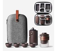 Service à thé de voyage en céramique Kung Fu chinois, portable, fait à la main, en argile violette, sac cadeau pour adultes (3 ensembles de thé en argile violette)