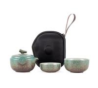 Service à thé de voyage Gongfu en céramique - Magnifique ensemble de théière chinoise avec 2 tasses à thé, étui de transport portable