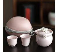 Service à thé de voyage Kung Fu en forme de fleur rose à la main pour femme, une théière, deux tasses, sac de rangement portable, joli cadeau de voyage pour les amateurs de thé (couleur rose)