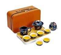 Service à thé de voyage portable en céramique - Gaiwan, tasse à thé et infuseur avec plateau et sac de transport for la maison, le bureau et les activités de plein air(C2)