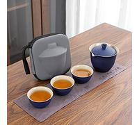 Service à thé de Voyage Portable en céramique, Style Traditionnel Chinois Japonais, Contemporain, 3 Tasses, 1 théière, pour Bureau, Camping, Pique-Nique, Gongfu