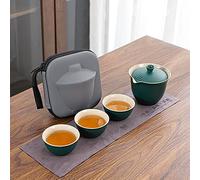 Service à thé de Voyage Portable en céramique, Style Traditionnel Chinois Japonais, Contemporain, 3 Tasses, 1 théière, pour Bureau, Camping, Pique-Nique, Gongfu