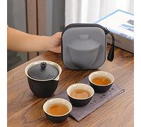 Service à thé de Voyage Portable en céramique, Style Traditionnel Chinois Japonais, Contemporain, 3 Tasses, 1 théière, pour Bureau, Camping, Pique-Nique, Gongfu