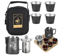 Service à thé de voyage, service à thé chinois,Service à Tasses à en acier inoxydable | Sac de voyage portable, service à Kung Fu pour les amateurs de et de café, maison, extér