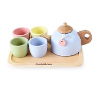 Service à thé en bois pour enfants avec plateau et tasses, set de 7 pièces