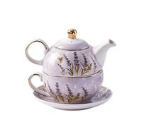 Service à thé en céramique 480 ml for une personne, théière porcelaine plaquée or, tasse, soucoupe, bouilloire café lavande, service de l'après-midi(Purple)