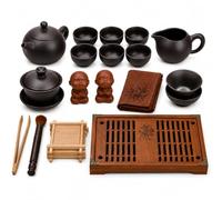Service à thé en céramique avec plateau en bois massif style tiroir pour | Kit complet d'infusion de thé avec théière en céramique et plateau en bois pour une expérience authentique du thé oriental