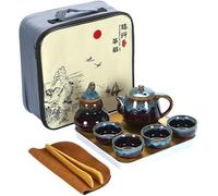 Service à Thé en Céramique Chinoise avec 1 Théière Et 2 Tasses pour Adultes, Gongfu De Voyage Portable Japonais Fait à La Main, Adapté Aux Voyages, à La Maison, Kiln Change