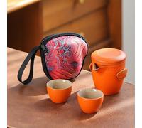 Service À Thé En Céramique De Voyage,1 Pot,2 Mini Tasses,Kung Fu Chinois,Sac À Thé Portable Pour La Maison,Le Bureau,Pique-Nique En Plein Air - Type Orange