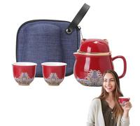 Service à thé en céramique ensemble complet Lot de tasses à thé en | Portable Compact Empilable, Léger Portable, Compatible Lave-Vaisselle Pour , Camping, Rouge