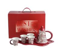 Service à thé en céramique rouge jungle rouge festif haute température encre rouge délicate