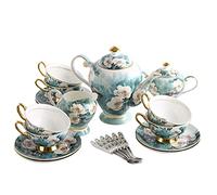 Service à thé en porcelaine, 15 pièces, café for adultes, impression de fleurs vertes, Floral Vintage