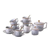 Service à thé en porcelaine, 15 pièces, for adultes, tasses café et soucoupes, de mariage avec sucrier, pichet lait, crème(Grey)