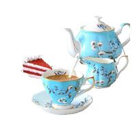 Service à thé en porcelaine, 15 pièces, tasse bleue Vintage et soucoupe, café for 6 personnes, avec sucrier pichet lait