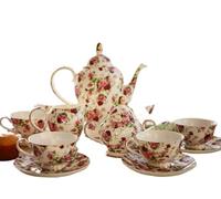 Service à thé en porcelaine, 15 pièces, tasses café, Vintage, fleur de Rose, mariage, cadeau for adultes et femmes