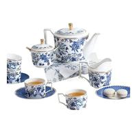 Service à thé en porcelaine britannique rétro Vintage blanc et bleu, 11 pièces, de mariage for adultes, café céramique, tasse