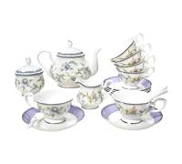 Service à thé en porcelaine for adulte, 21 pièces, 6 tasses, soucoupe, théière, cuillère, sucrier, pot lait, service vintage for femme(Purple)