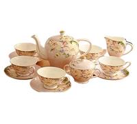Service à thé en porcelaine for adultes, 15 pièces, tasses café Vintage, avec théière, sucrier, for mariage et maison(Pink)