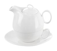 Service à thé en porcelaine - ORION - Mona - 3 pièces - Blanc - Pichet 600 ml - Tasse 300 ml - Soucoupe ovale