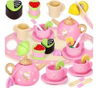 Service À Thé Enfant En Bois,Accessoire Cuisine En Bois Enfant,Jouet Dinette Enfant 3 Ans,Tea Party Jeux De Rôle,Cadeau Pour Enfant Filles Garçons 3 4 5+ Ans