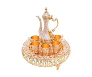 Service à thé Ensemble tasse à café et théière Ensemble pour table à thé Décoration peut être utilisée dans le salon Salle à manger Or 25 x 7 cm Nombre de tasses à thé : 6