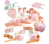 Service À Thé Et À Dessert Pour Fête De Filles 24Pcs,Dinette Enfant En Bois Jouet Fille 2 3 4 5 Ans Accessoire Cuisine Tout-Petits